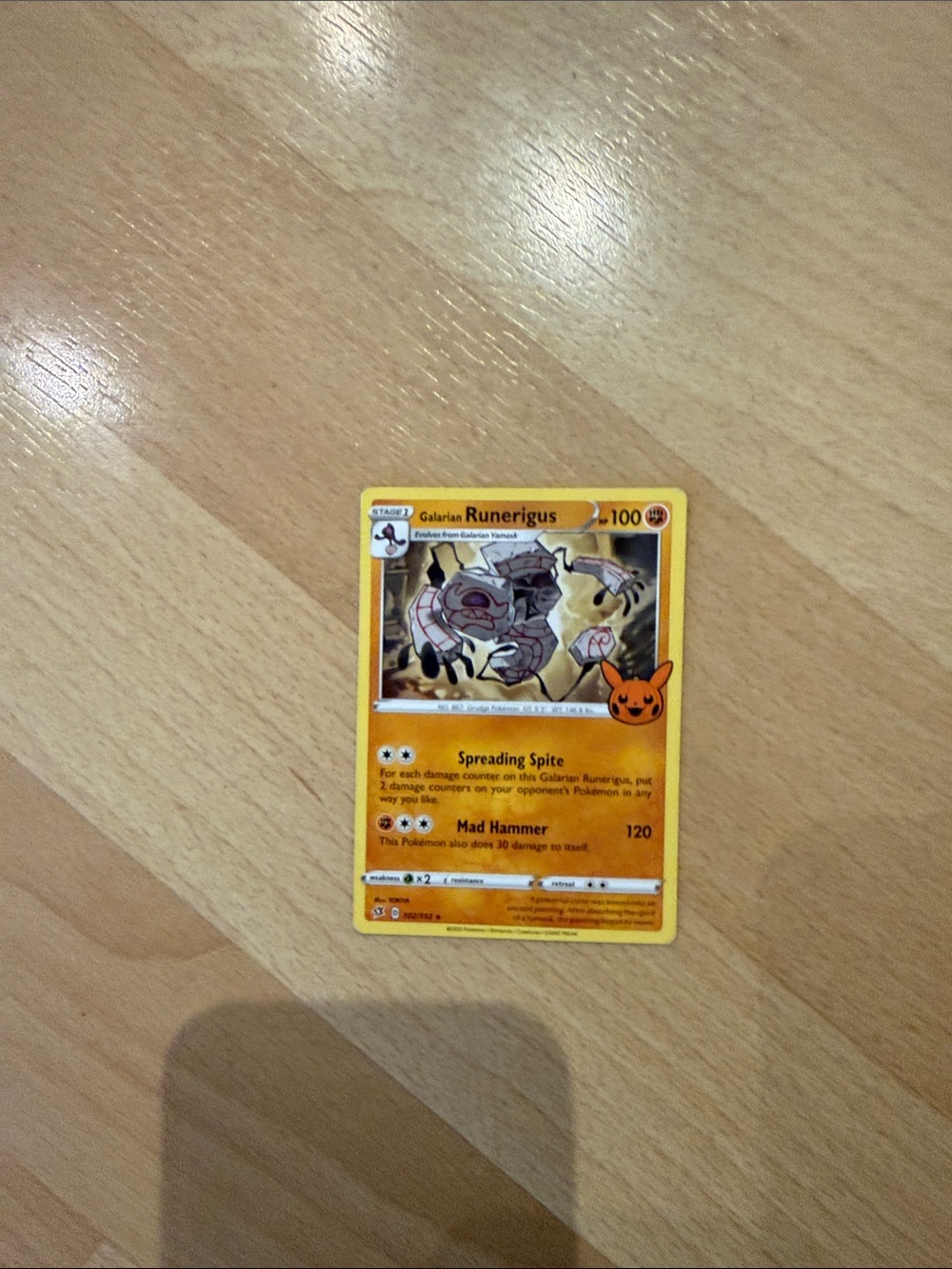 Pokemon Yellow Galarian Runerigus Trading Card